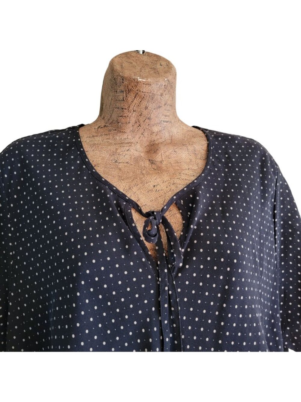 Talbots Silk Polka Dot Black Blouse With Tie Neck